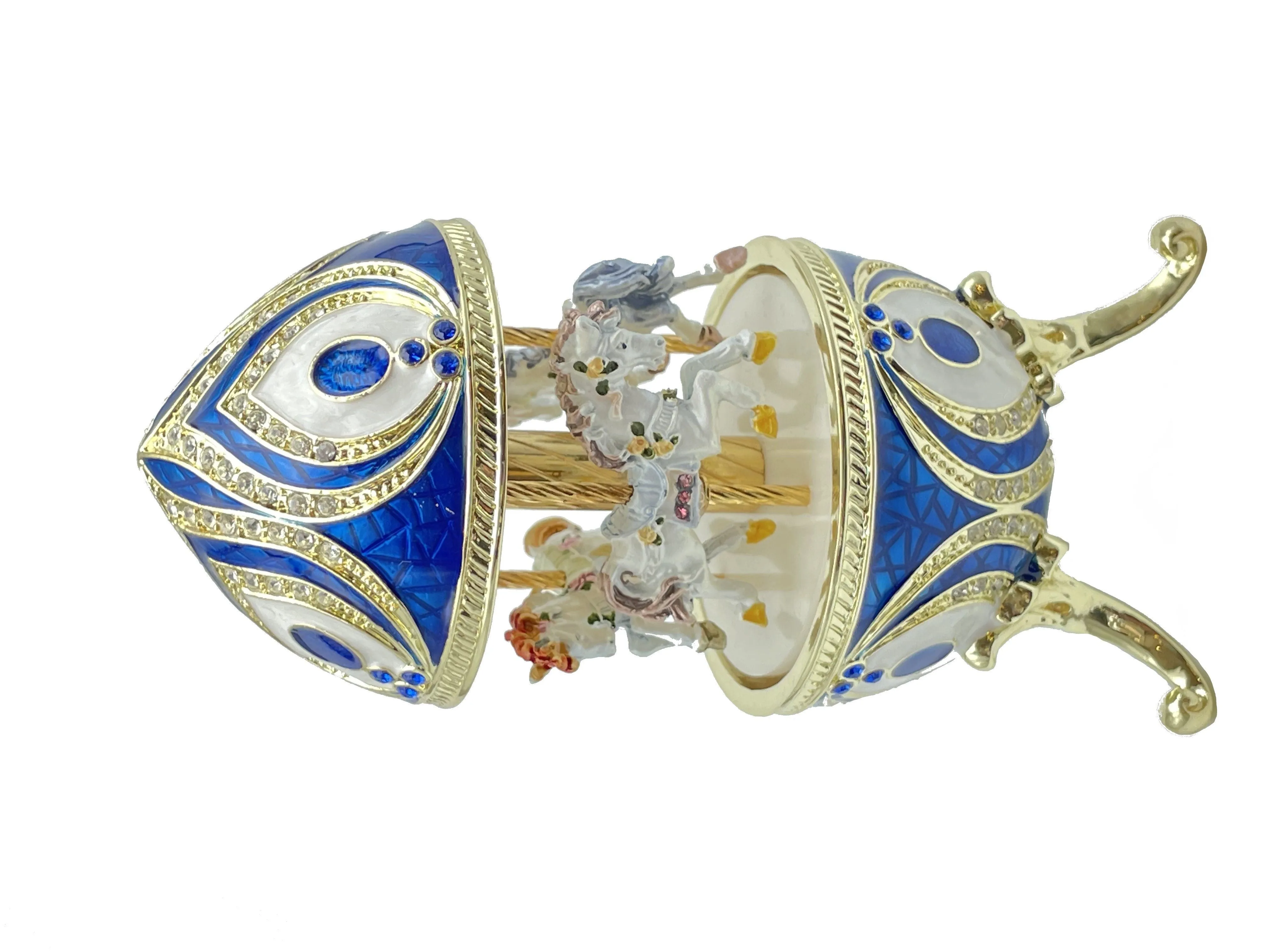 Blue Musical Carousel with Royal Horses