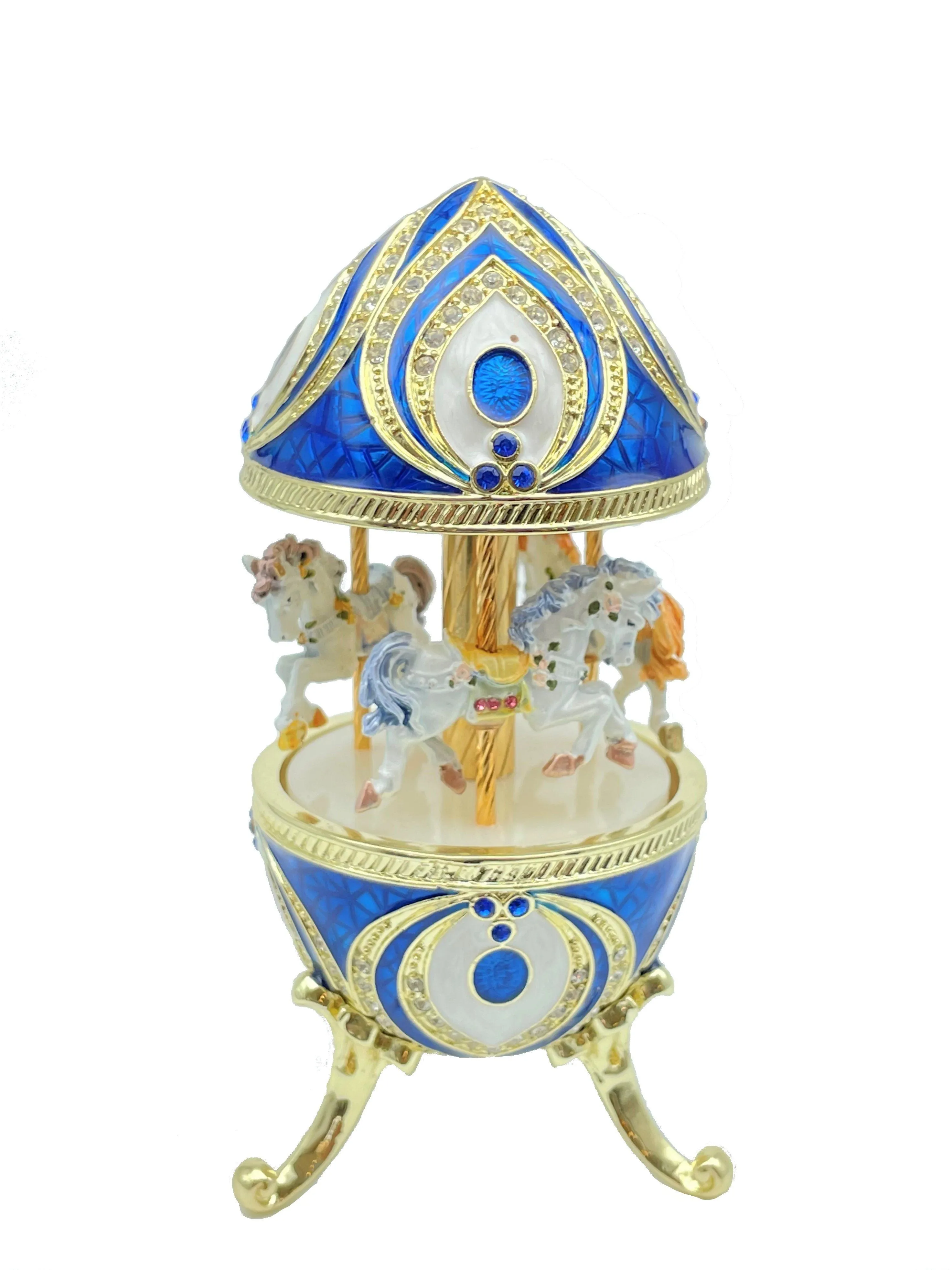 Blue Musical Carousel with Royal Horses