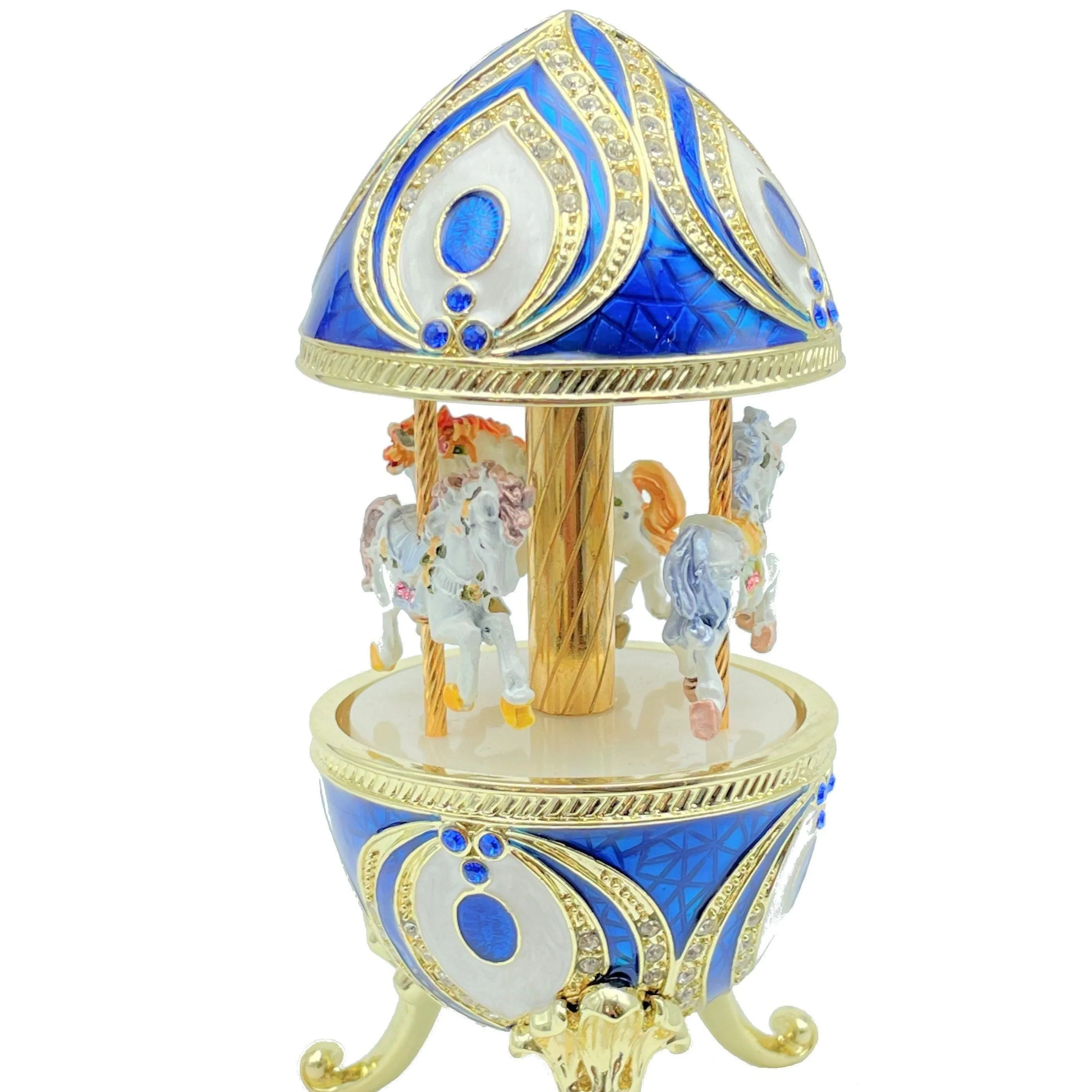 Blue Musical Carousel with Royal Horses
