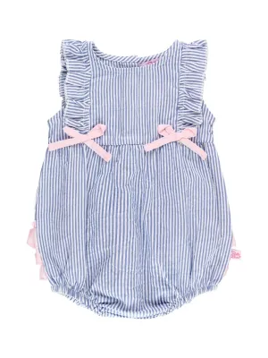 Blue Seersucker Classic Ruffle Romper