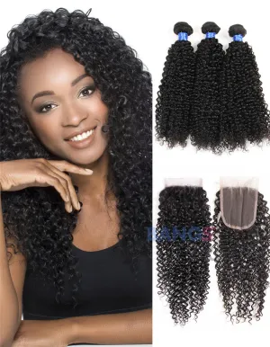 Brazilian Virgin Hair 3 Bundles With Closure Kinky Curly