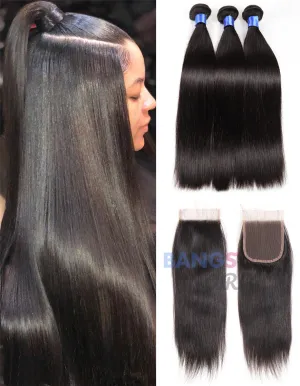Brazilian Virgin Hair 3 Bundles With Closure Straight