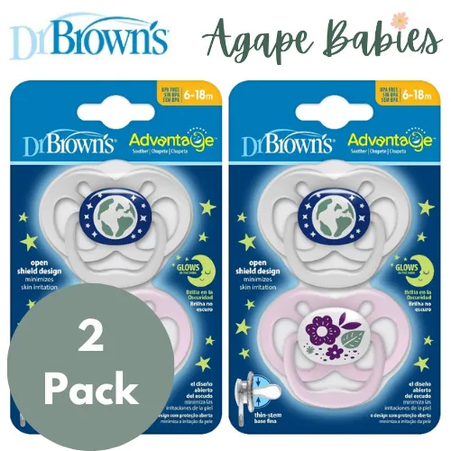 [Bundle Of 2] Dr. Brown’s Advantage Glow-in-the-Dark Pacifier, 2-Pack