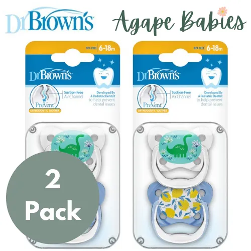 [Bundle Of 2] Dr. Brown’s Prevent Butterfly Shield Pacifier Stage 2 - 6-18M (Blue & Clear) 2Pk