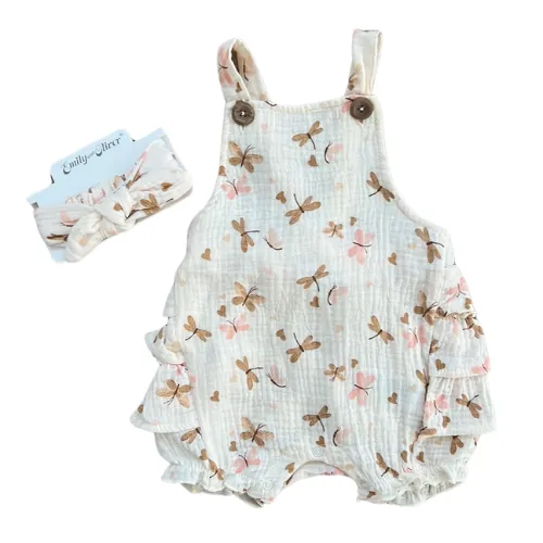 Butterfly Cotton Bubble Ruffle Romper
