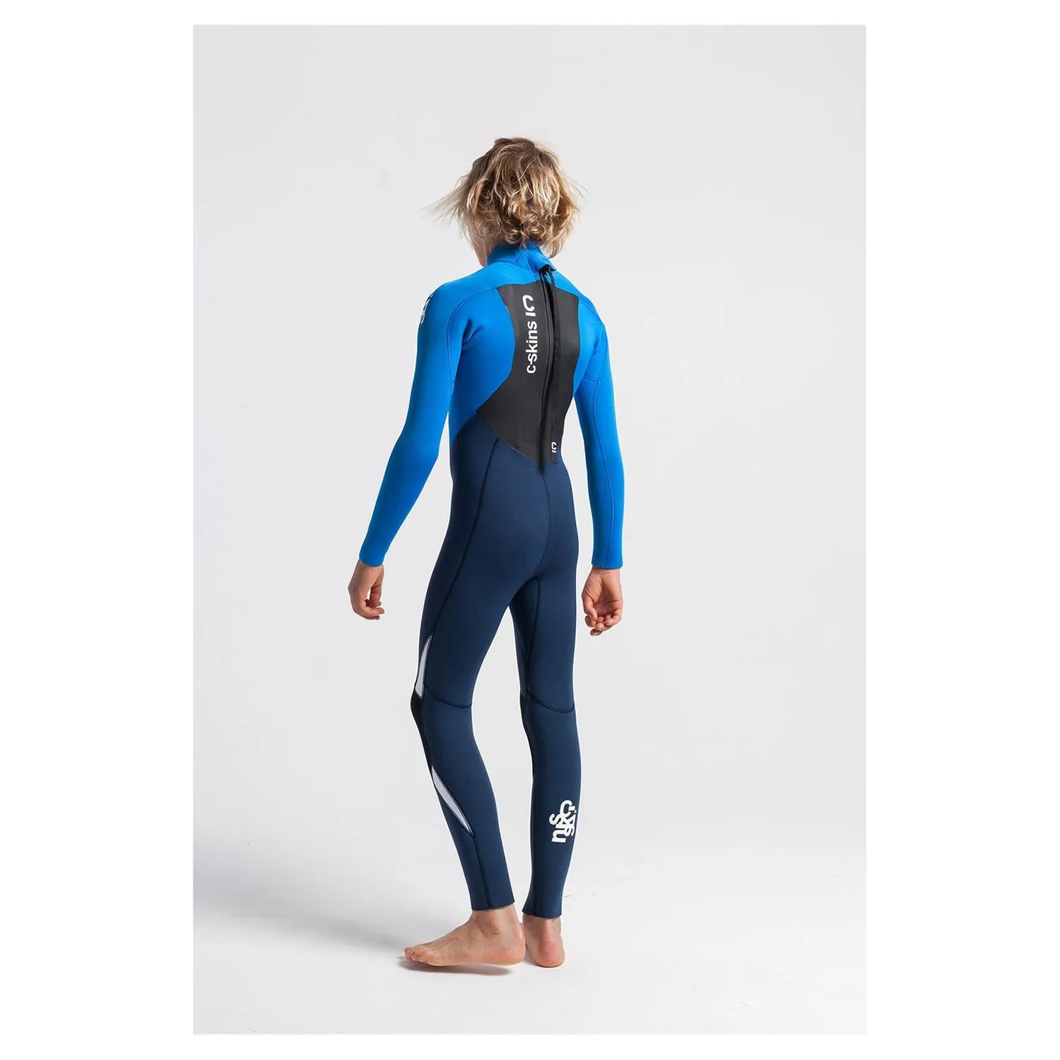 C-Skins Junior Legend 4/3mm Back Zip Wetsuit - Blue Stone/Cyan/White