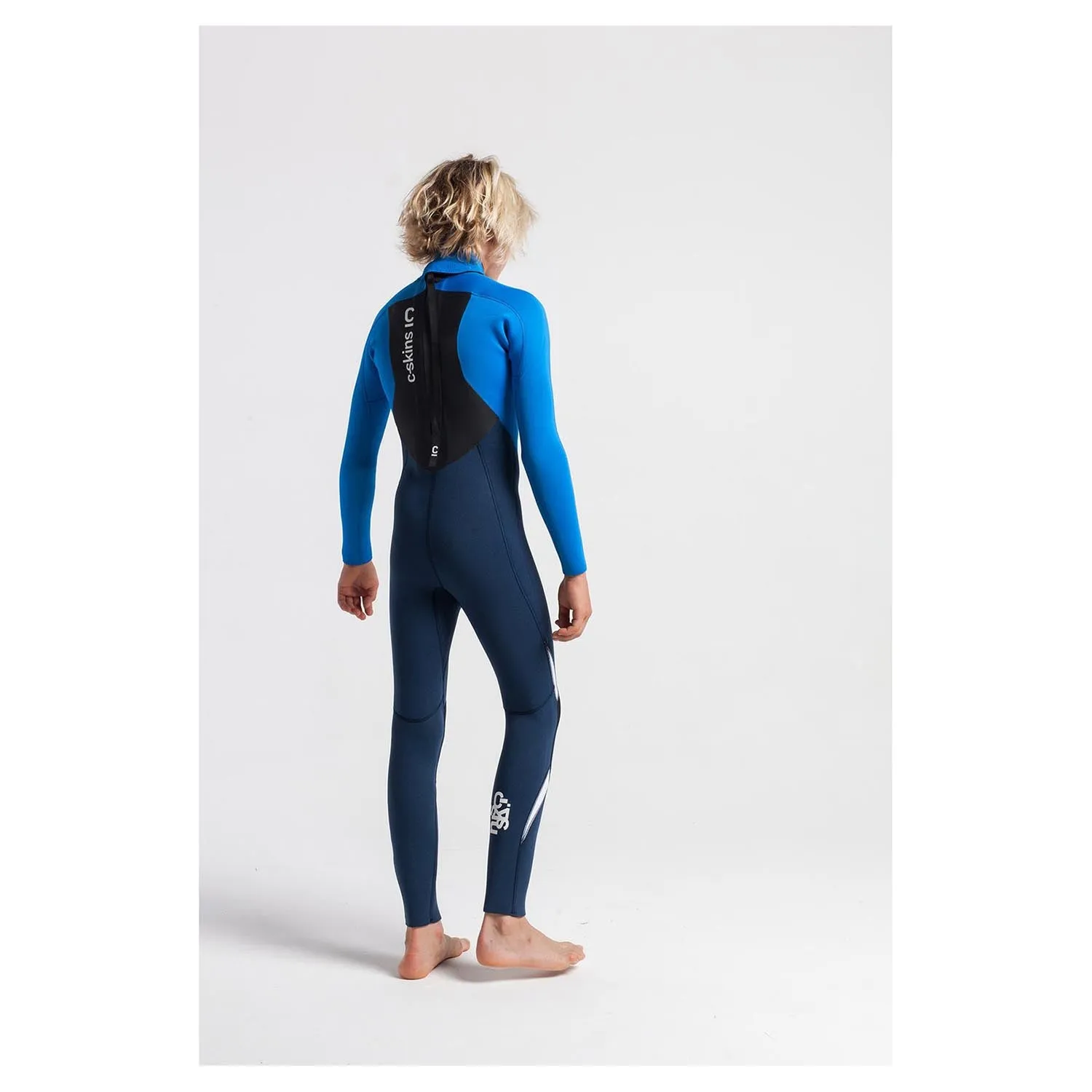 C-Skins Junior Legend 4/3mm Back Zip Wetsuit - Blue Stone/Cyan/White