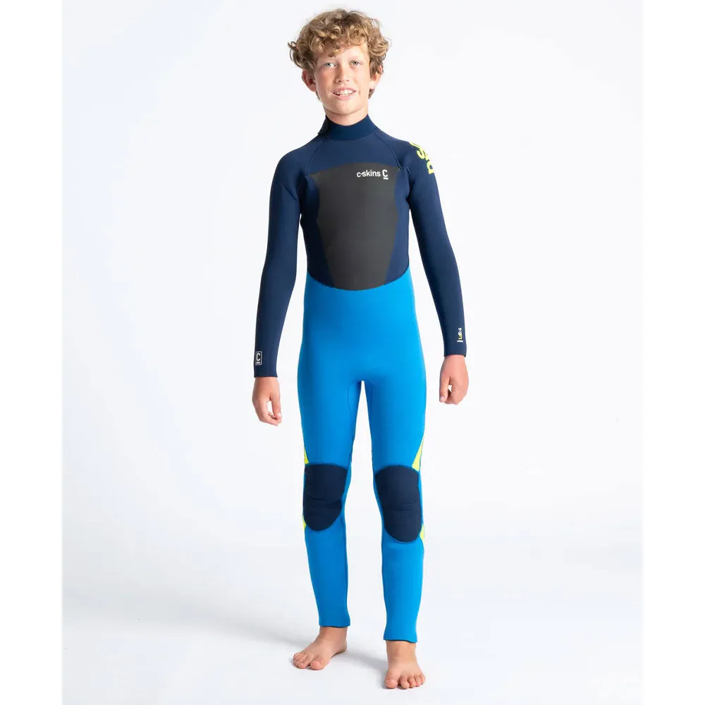 C-Skins Junior Legend 4/3mm Back Zip Wetsuit  - Cyan/Slate/Multi
