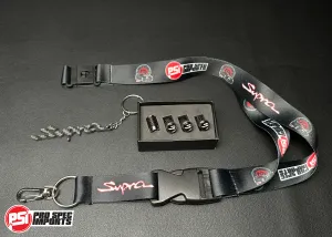 Carbon Fibre Supra 'S' Valve Caps 3pc Combo with Carbon Fibre Supra Keychain, Supra Lanyard - for Toyota Supra JZA80 (Mk4), A70 (Mk3), A90 (Mk5), A91