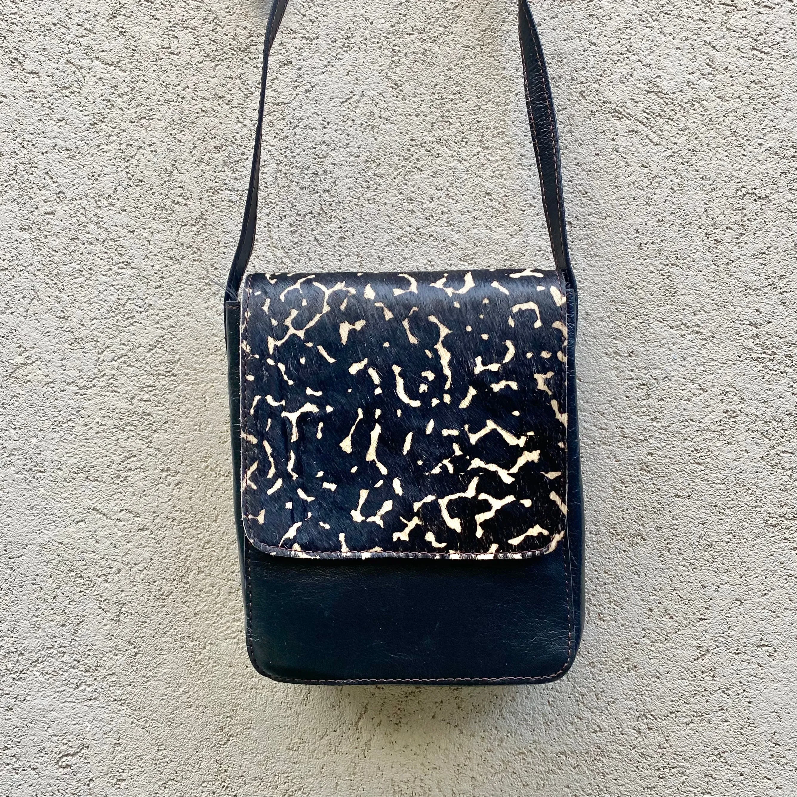 Carolina Cowhide and Leather Crossbody Bag - Black, Tan