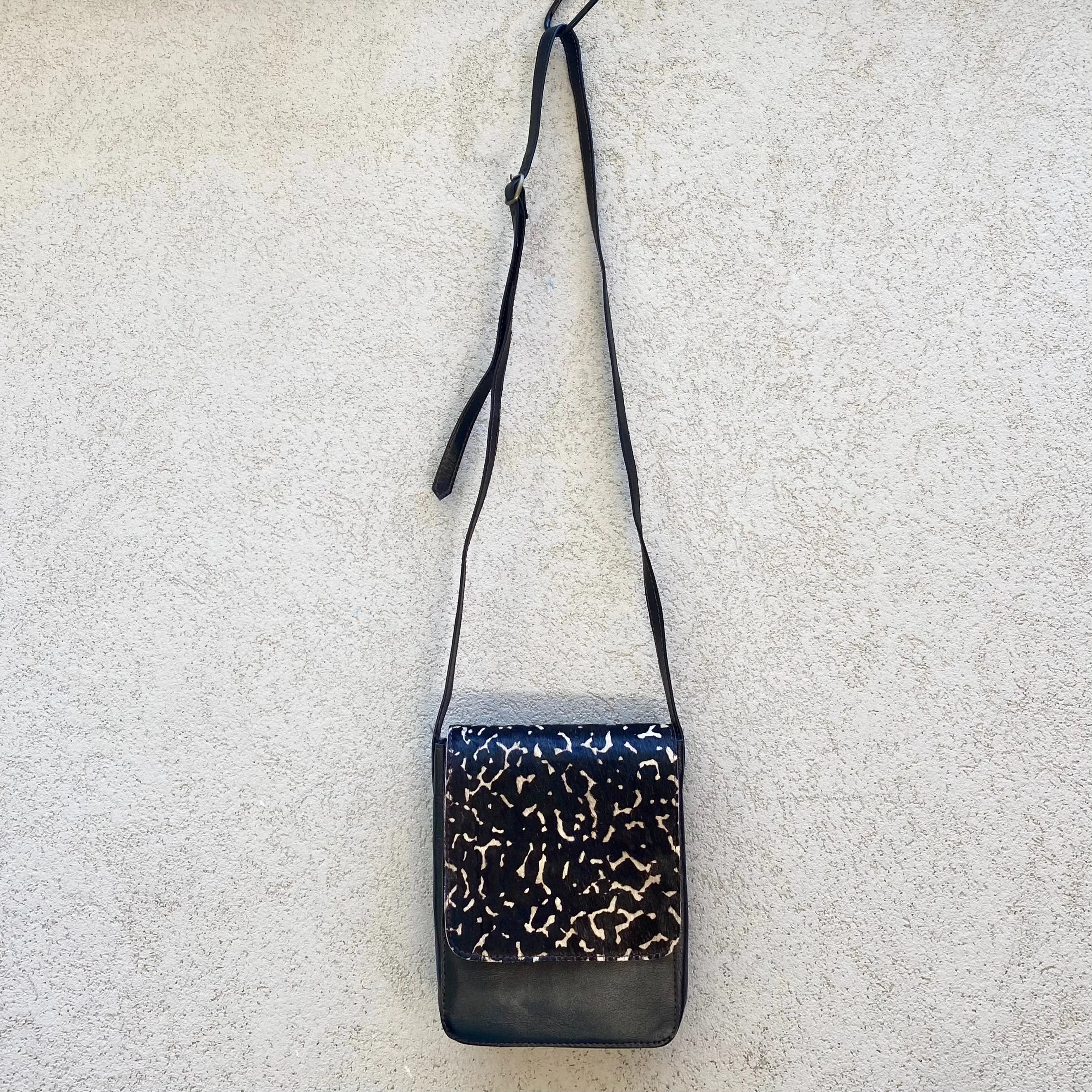 Carolina Cowhide and Leather Crossbody Bag - Black, Tan