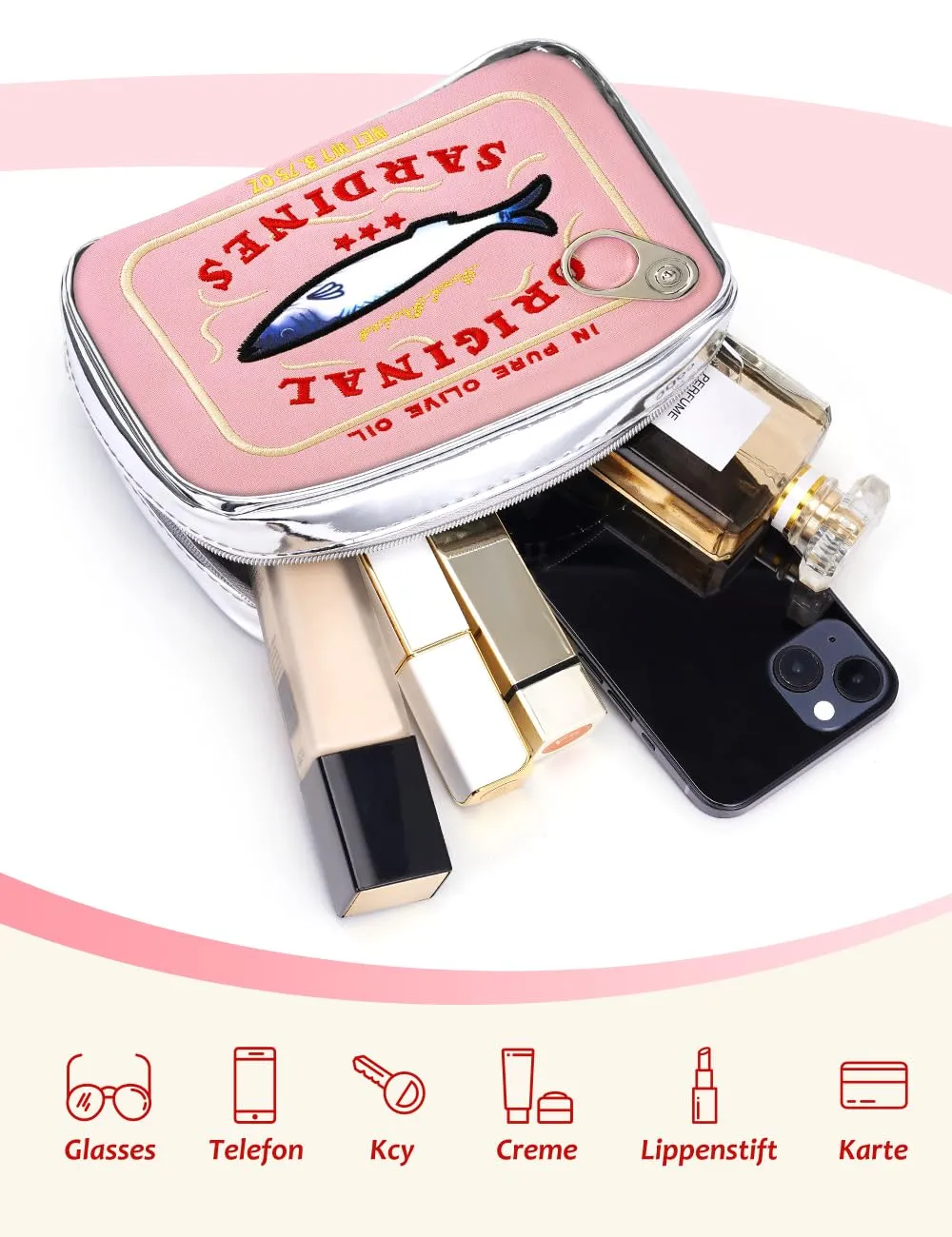 Cessfle Canned Sardines Makeup Bag, Funny Sardine Tin Fish Cosmetic Bag, Creative Cute Makeup Bag Kawaii Pencil Case Pouch, Coquette Make up Pouch for Women