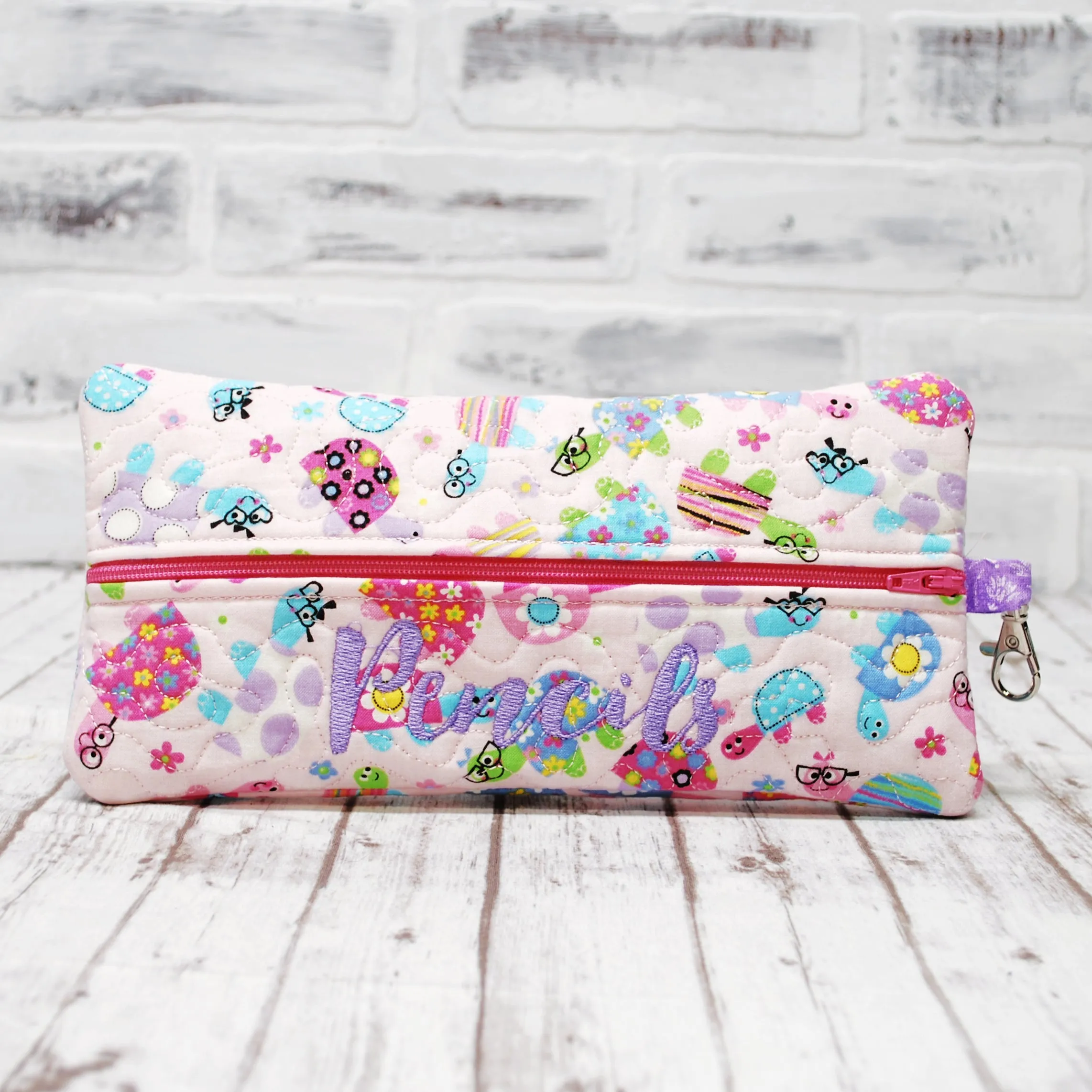 CLEARANCE Turtles on Pink Quilted Pouch