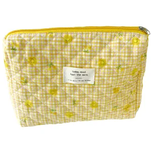 Cosmetic Bags Cotton Makeup Bag Women Large Purse Quilted Pouch Travel Toiletry Storage Make up Brushes Organizer for Gifts (lattice smiley, Yellow)