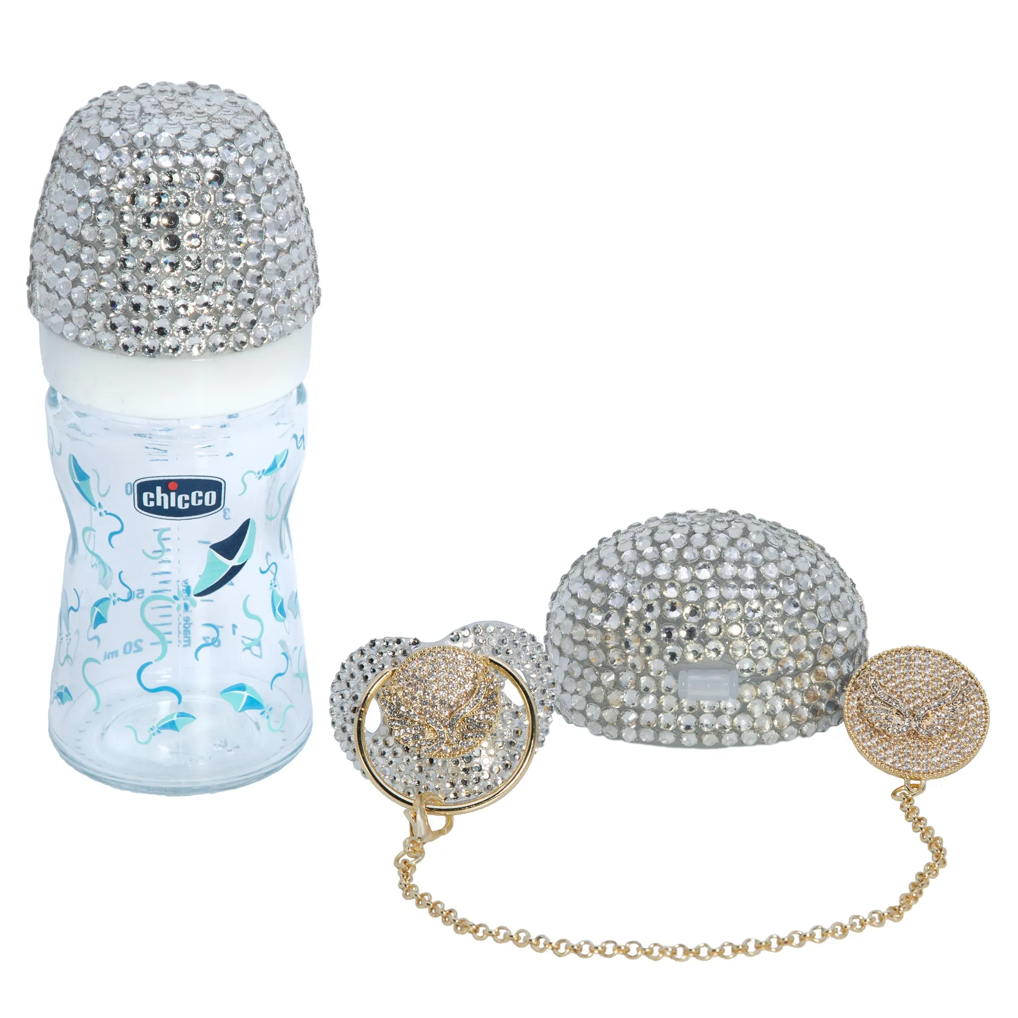 Crystals 4 pieces Pacifier & Clip   Pacifier Box   Bottle Set
