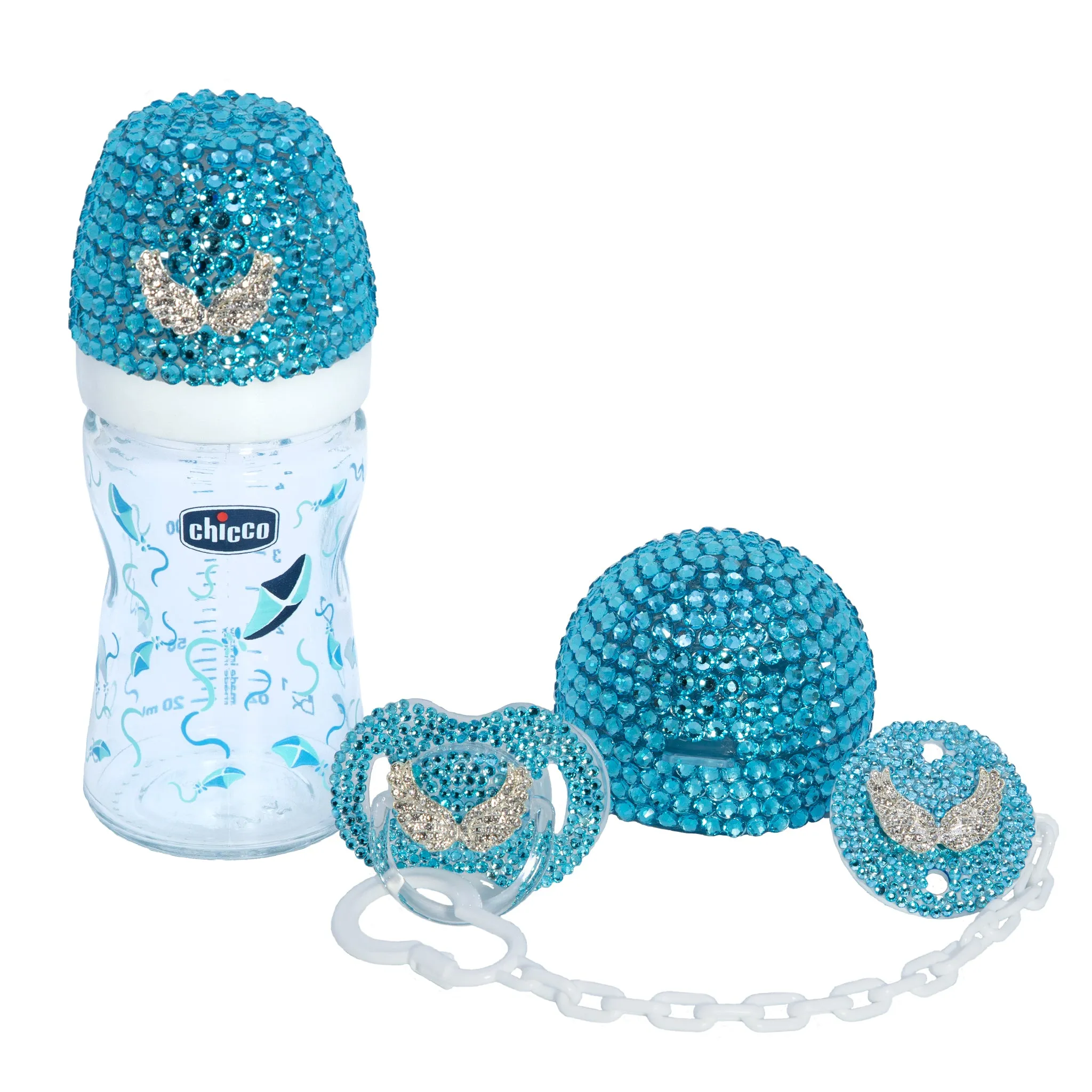 Crystals 4 pieces Pacifier & Clip   Pacifier Box   Bottle Set