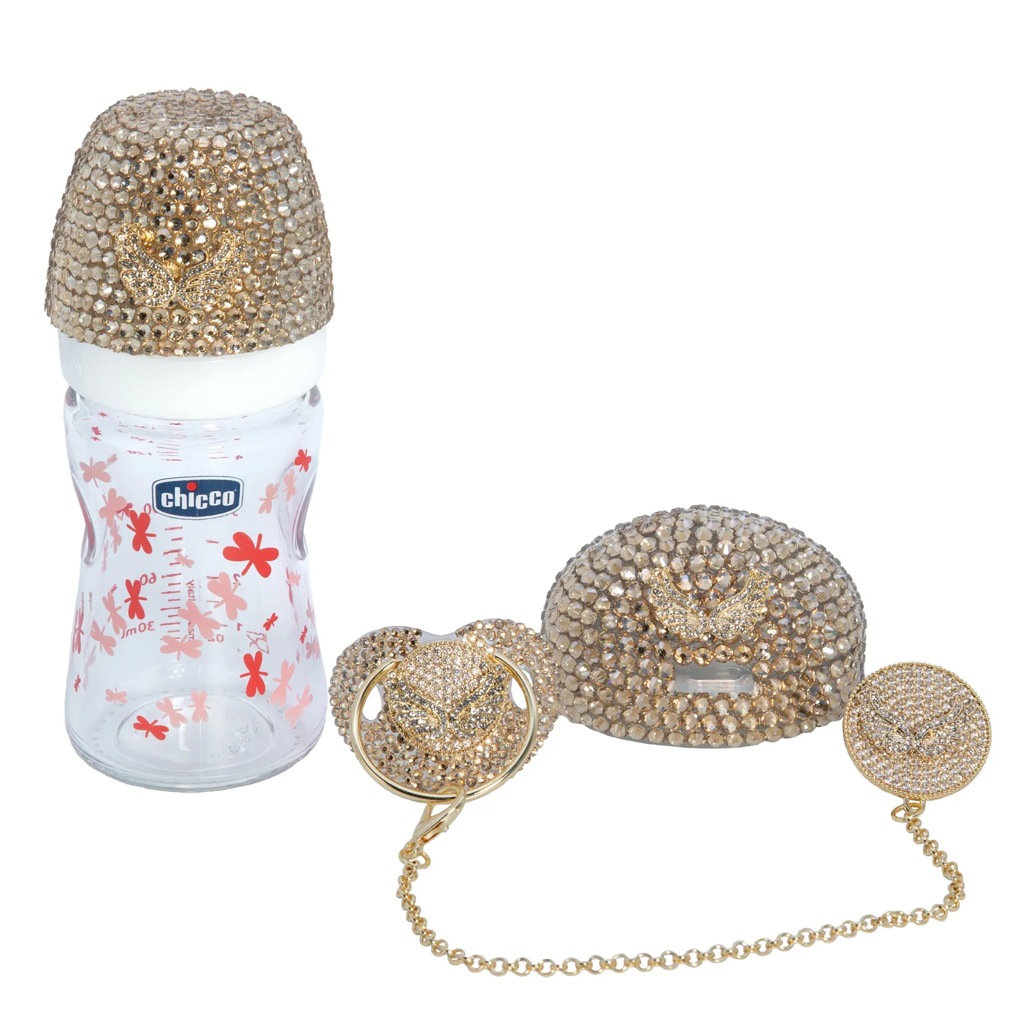 Crystals 4 pieces Pacifier & Clip   Pacifier Box   Bottle Set
