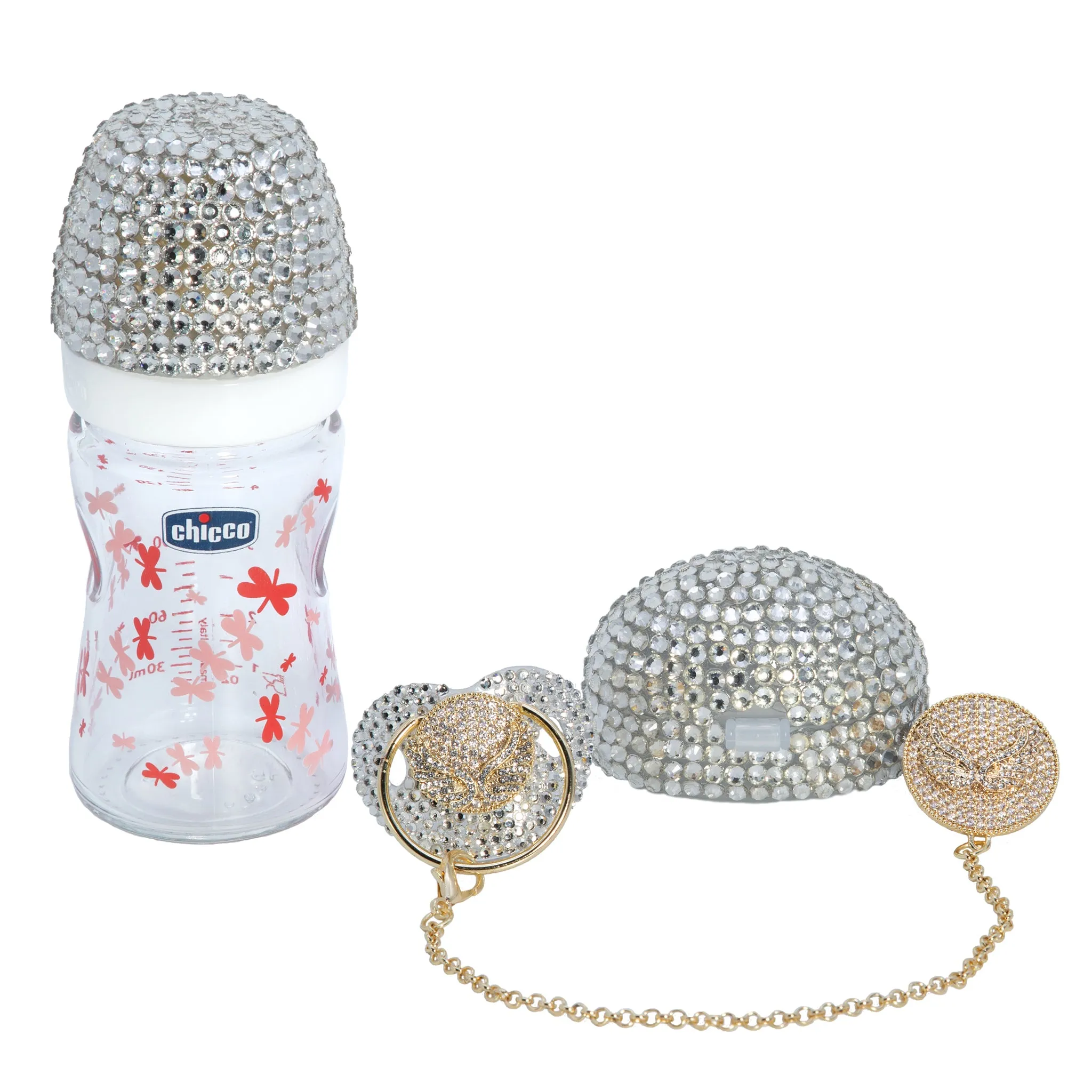 Crystals 4 pieces Pacifier & Clip   Pacifier Box   Bottle Set
