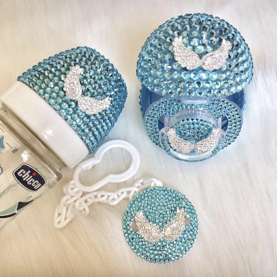 Crystals 4 pieces Pacifier & Clip   Pacifier Box   Bottle Set