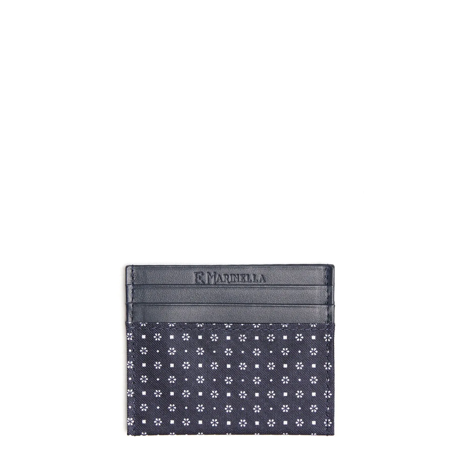 DARK BLUE SILK AND LEATHER CREDIT CARD HOLDER