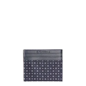 DARK BLUE SILK AND LEATHER CREDIT CARD HOLDER