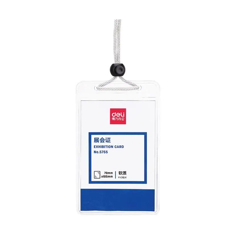 Deli PVC String Name Badge 84 x 126mm Pack of 50 Vertical 5755