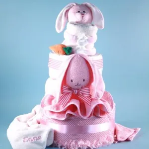 DELUXE RICKI RABBIT PERSONALIZED DIAPER CAKE
