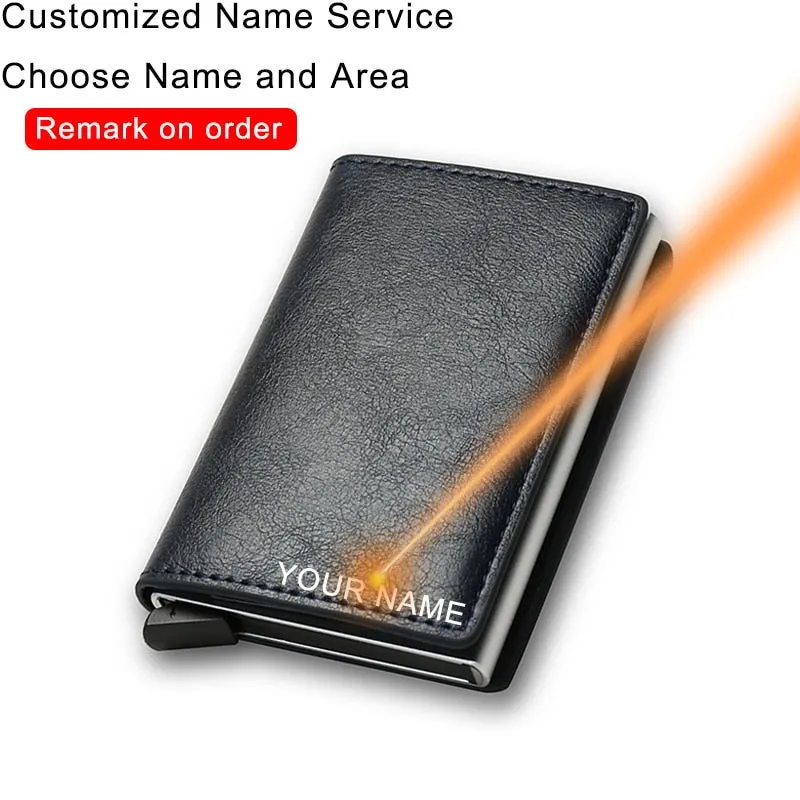 DIENQI Anti Rfid Protection Men Women Credit Card Holder Money Leather Slim Mini Wallet Metal Aluminum Business id Card Case Bag
