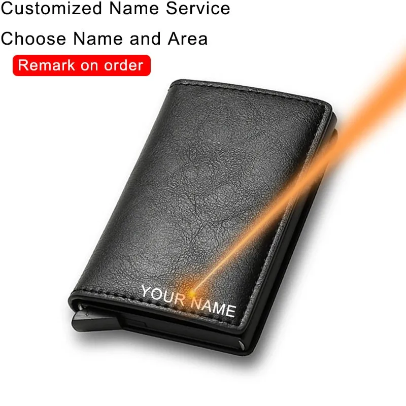 DIENQI Anti Rfid Protection Men Women Credit Card Holder Money Leather Slim Mini Wallet Metal Aluminum Business id Card Case Bag