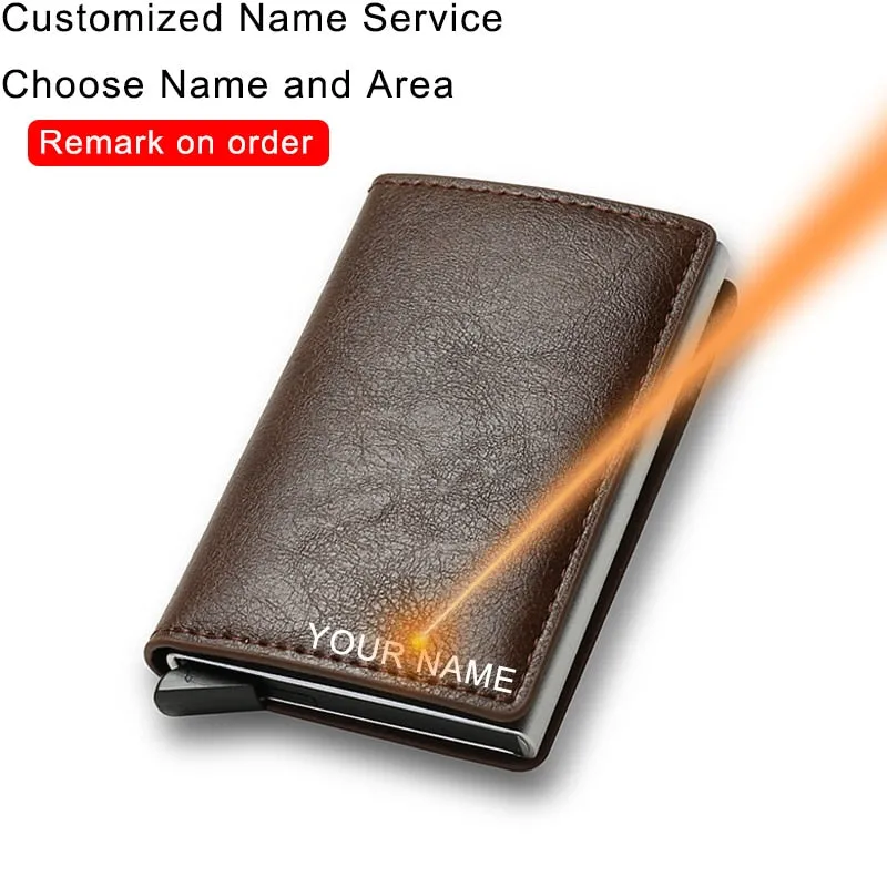 DIENQI Anti Rfid Protection Men Women Credit Card Holder Money Leather Slim Mini Wallet Metal Aluminum Business id Card Case Bag