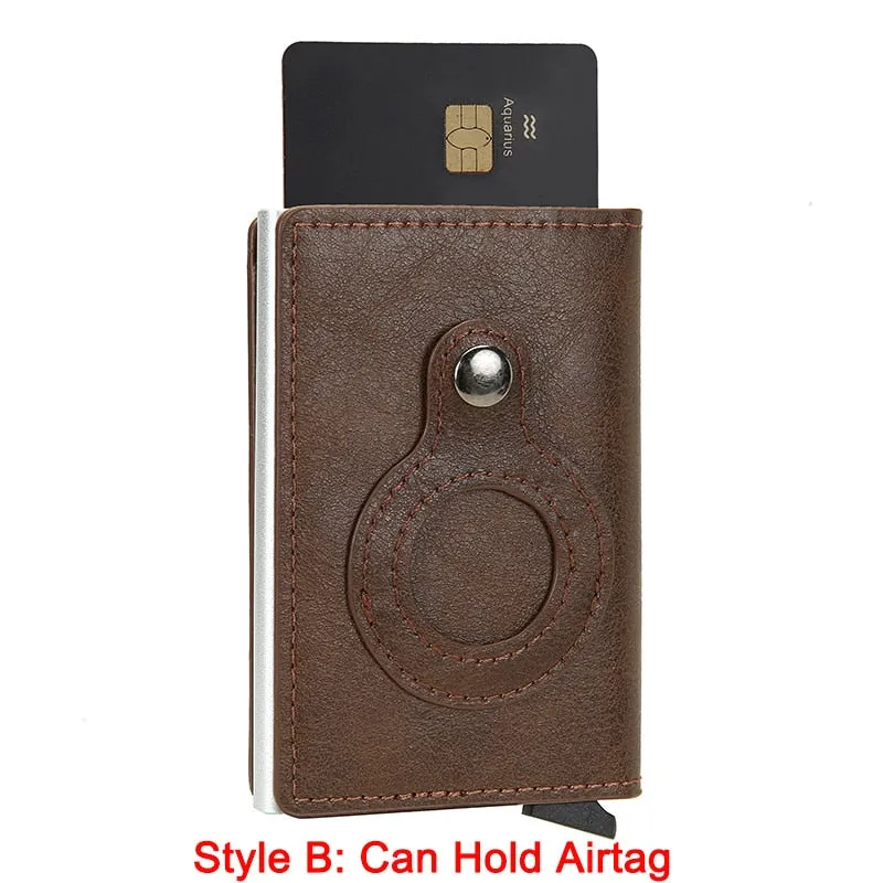 DIENQI Anti Rfid Protection Men Women Credit Card Holder Money Leather Slim Mini Wallet Metal Aluminum Business id Card Case Bag