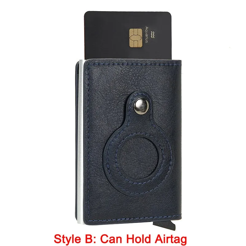 DIENQI Anti Rfid Protection Men Women Credit Card Holder Money Leather Slim Mini Wallet Metal Aluminum Business id Card Case Bag