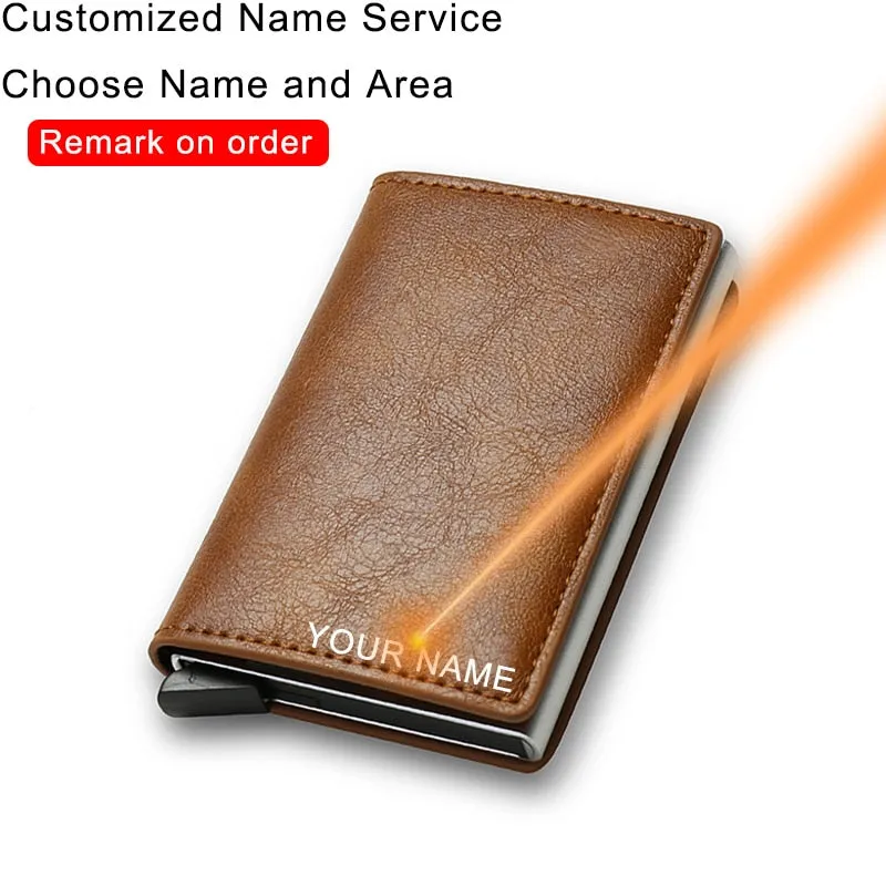 DIENQI Anti Rfid Protection Men Women Credit Card Holder Money Leather Slim Mini Wallet Metal Aluminum Business id Card Case Bag