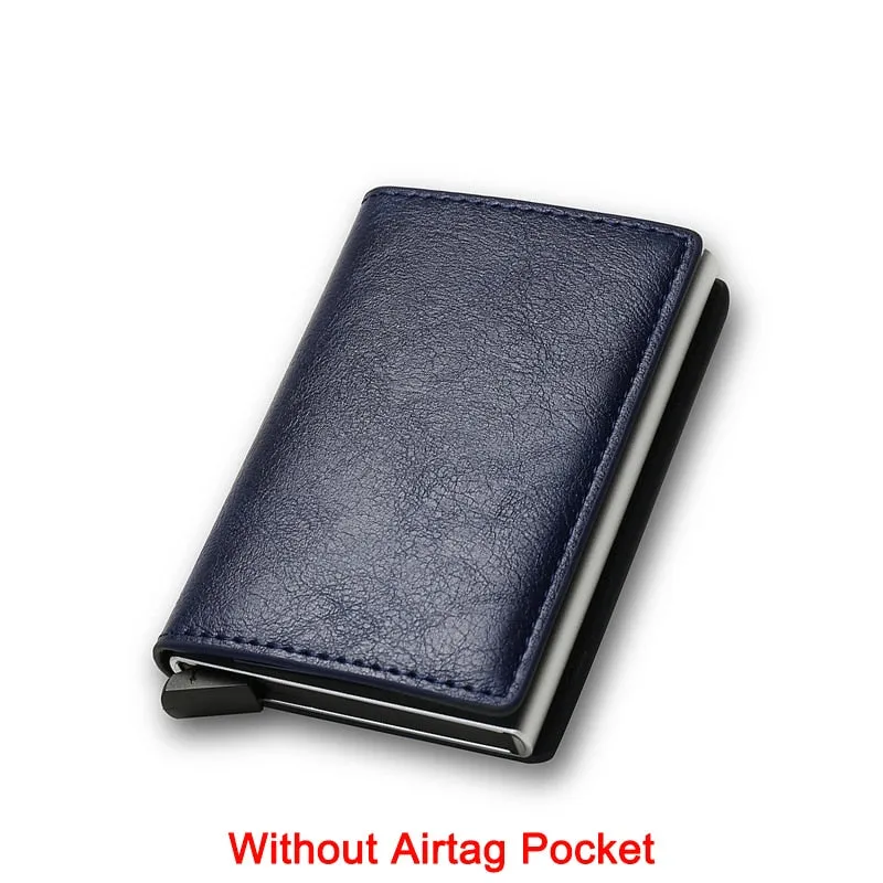 DIENQI Anti Rfid Protection Men Women Credit Card Holder Money Leather Slim Mini Wallet Metal Aluminum Business id Card Case Bag