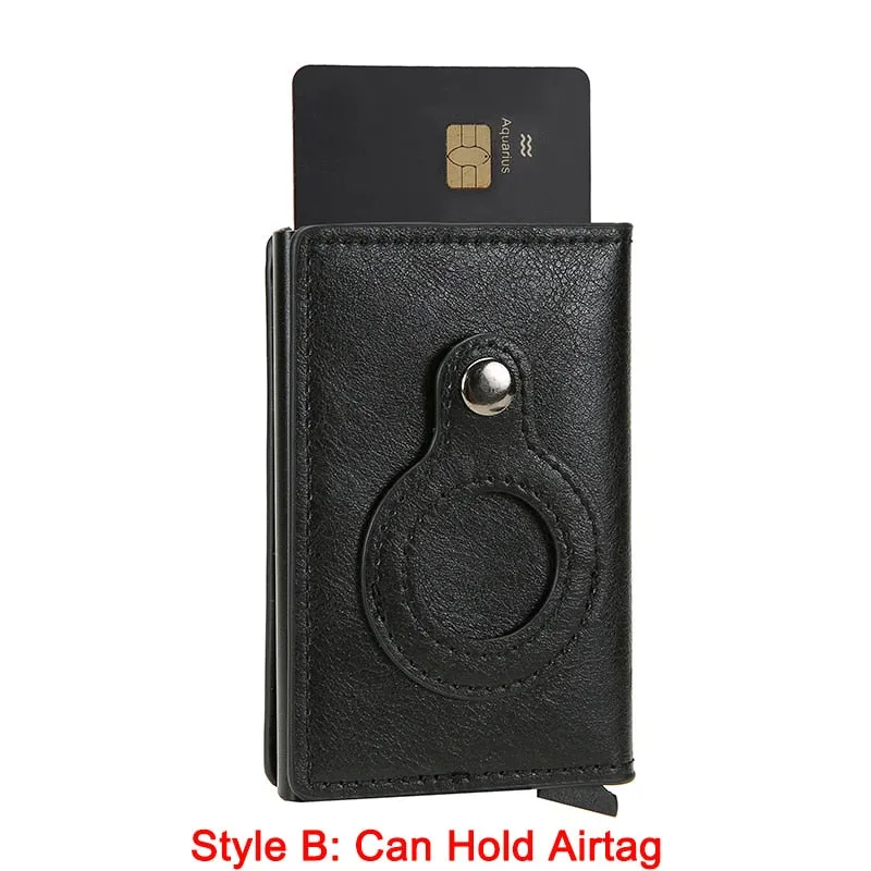 DIENQI Anti Rfid Protection Men Women Credit Card Holder Money Leather Slim Mini Wallet Metal Aluminum Business id Card Case Bag