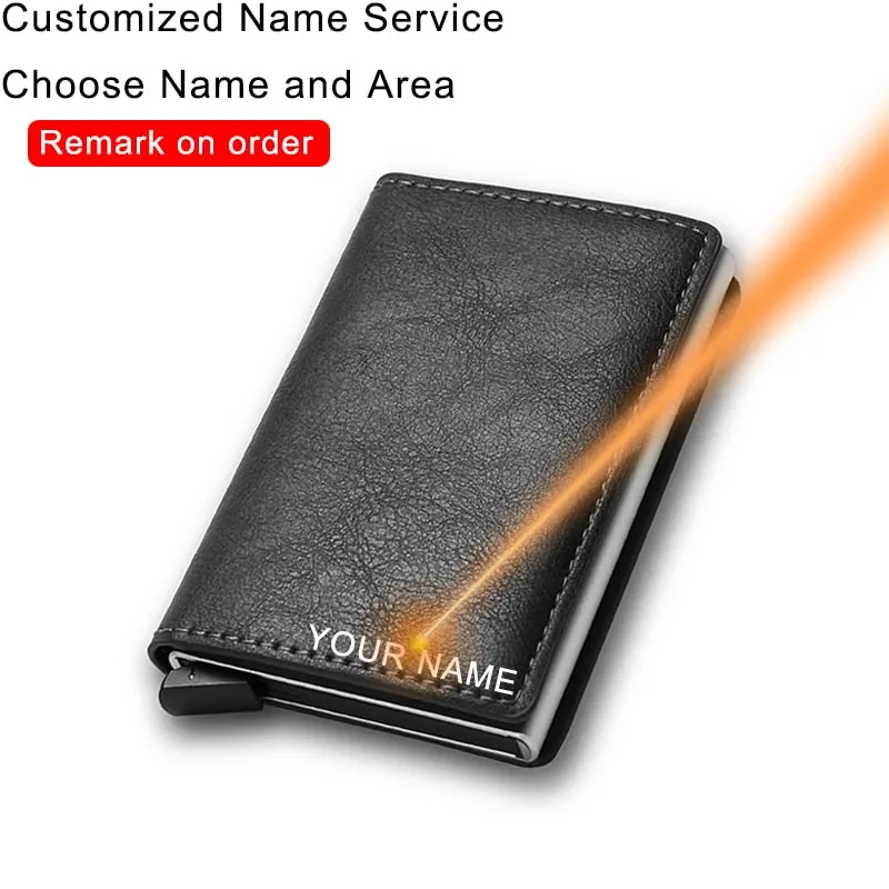 DIENQI Anti Rfid Protection Men Women Credit Card Holder Money Leather Slim Mini Wallet Metal Aluminum Business id Card Case Bag