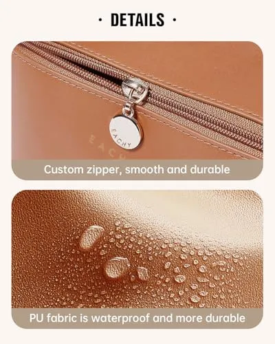 EACHY Travel Makeup Bag, Large Capacity Cosmetic Bags for Women, Waterproof Portable Open Flat Toiletry Bag Make up Bag with Divider and Handle (LB-Black, Large)
