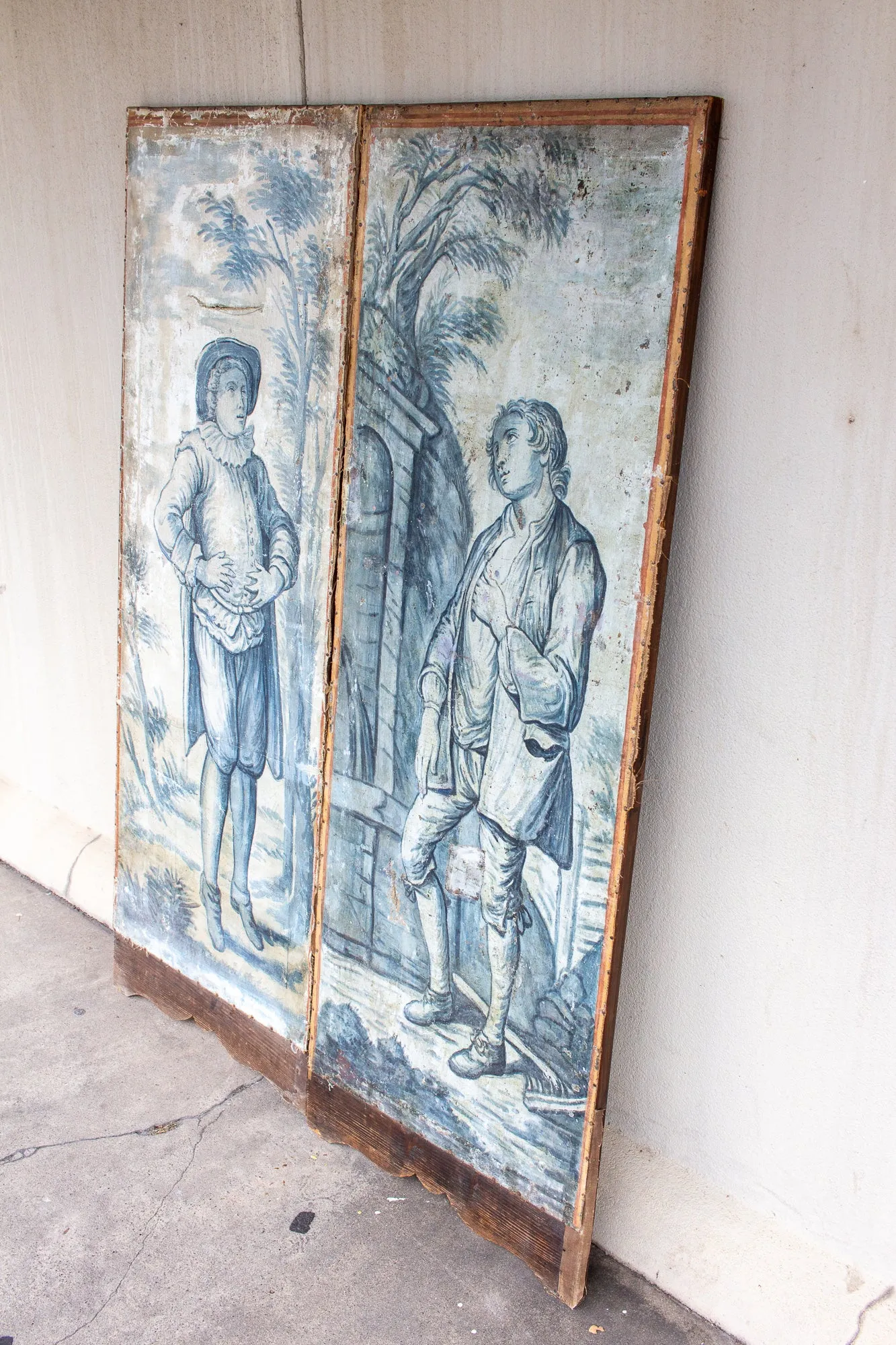 Early 19th Century French Painted Screen Panels in Blue and White