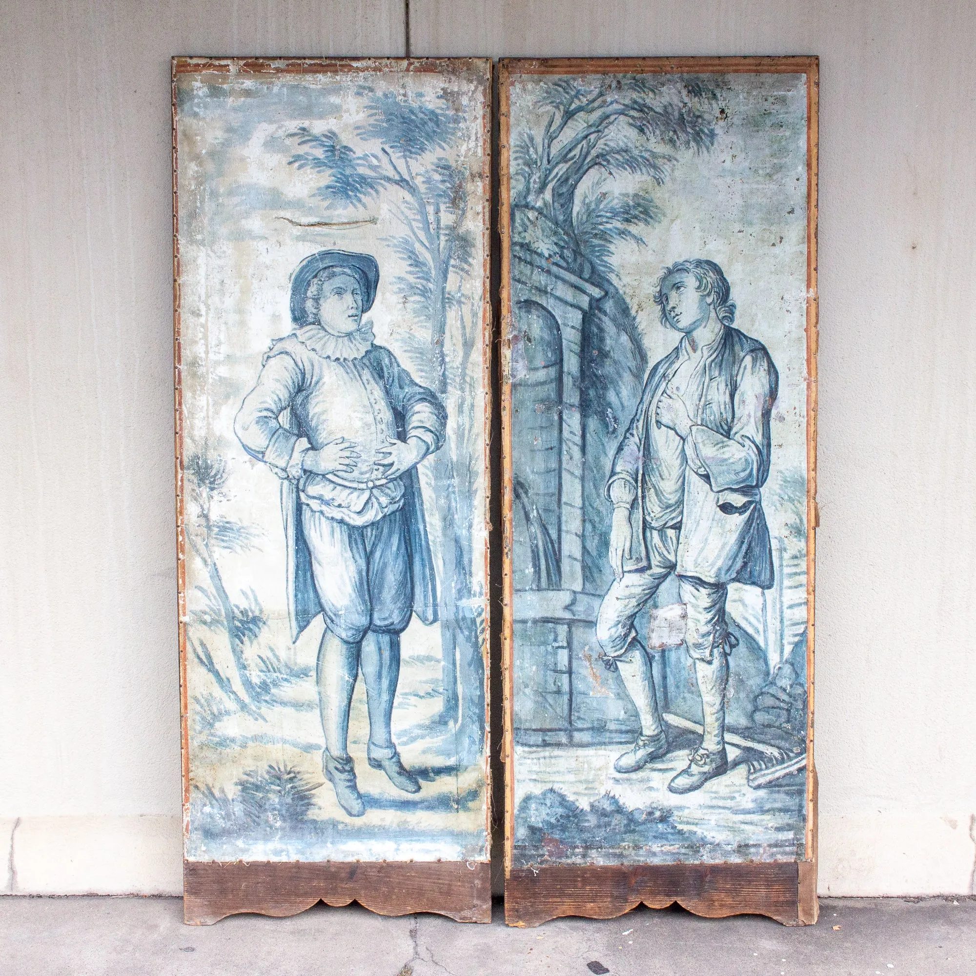 Early 19th Century French Painted Screen Panels in Blue and White