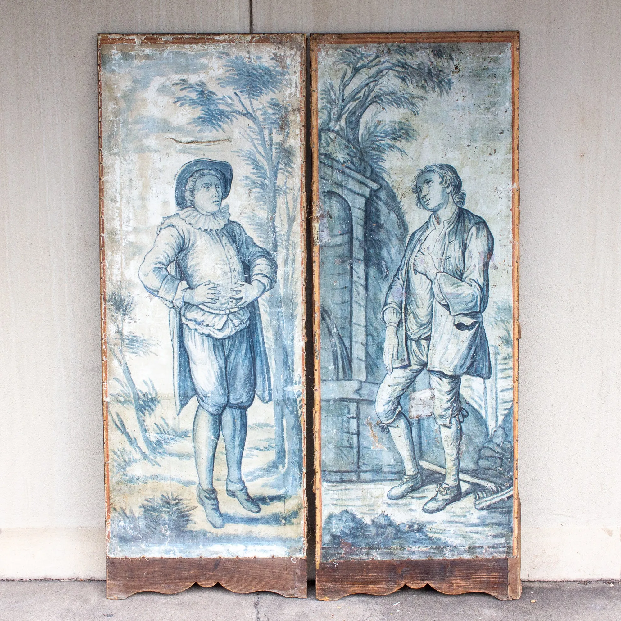 Early 19th Century French Painted Screen Panels in Blue and White