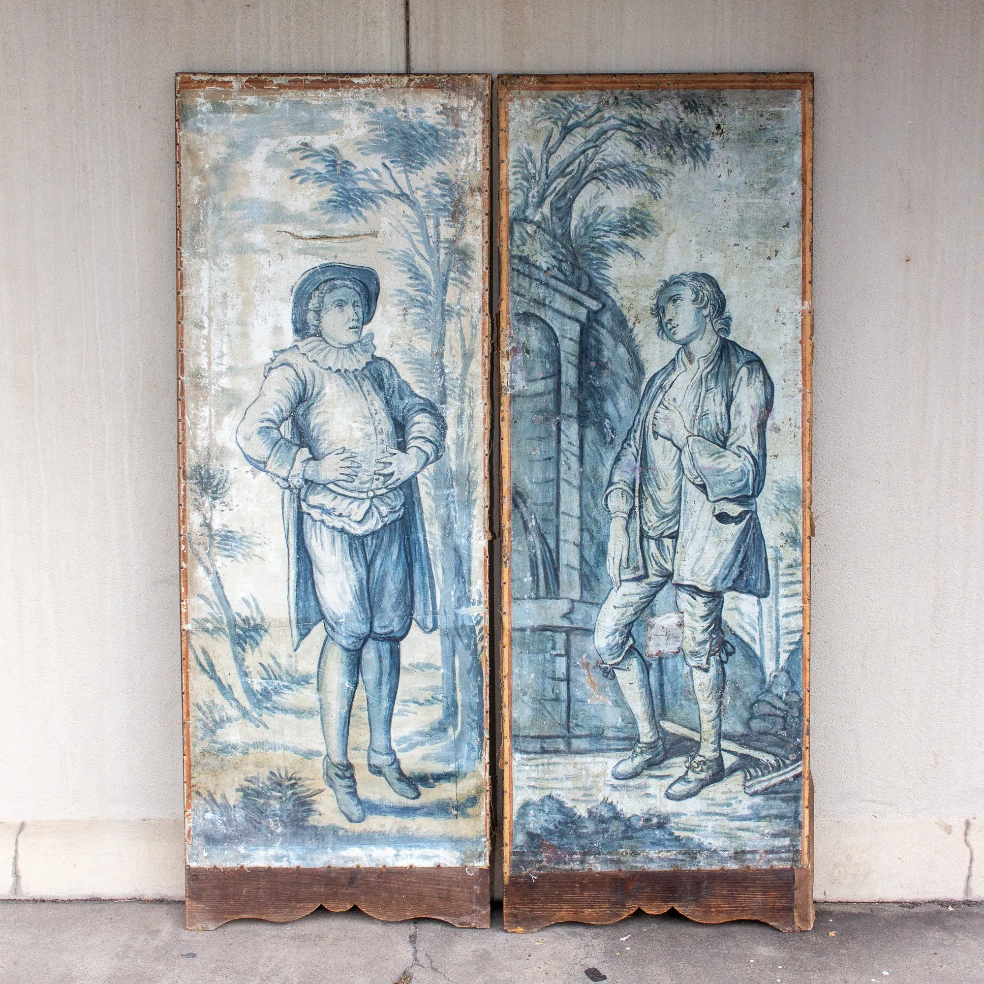 Early 19th Century French Painted Screen Panels in Blue and White