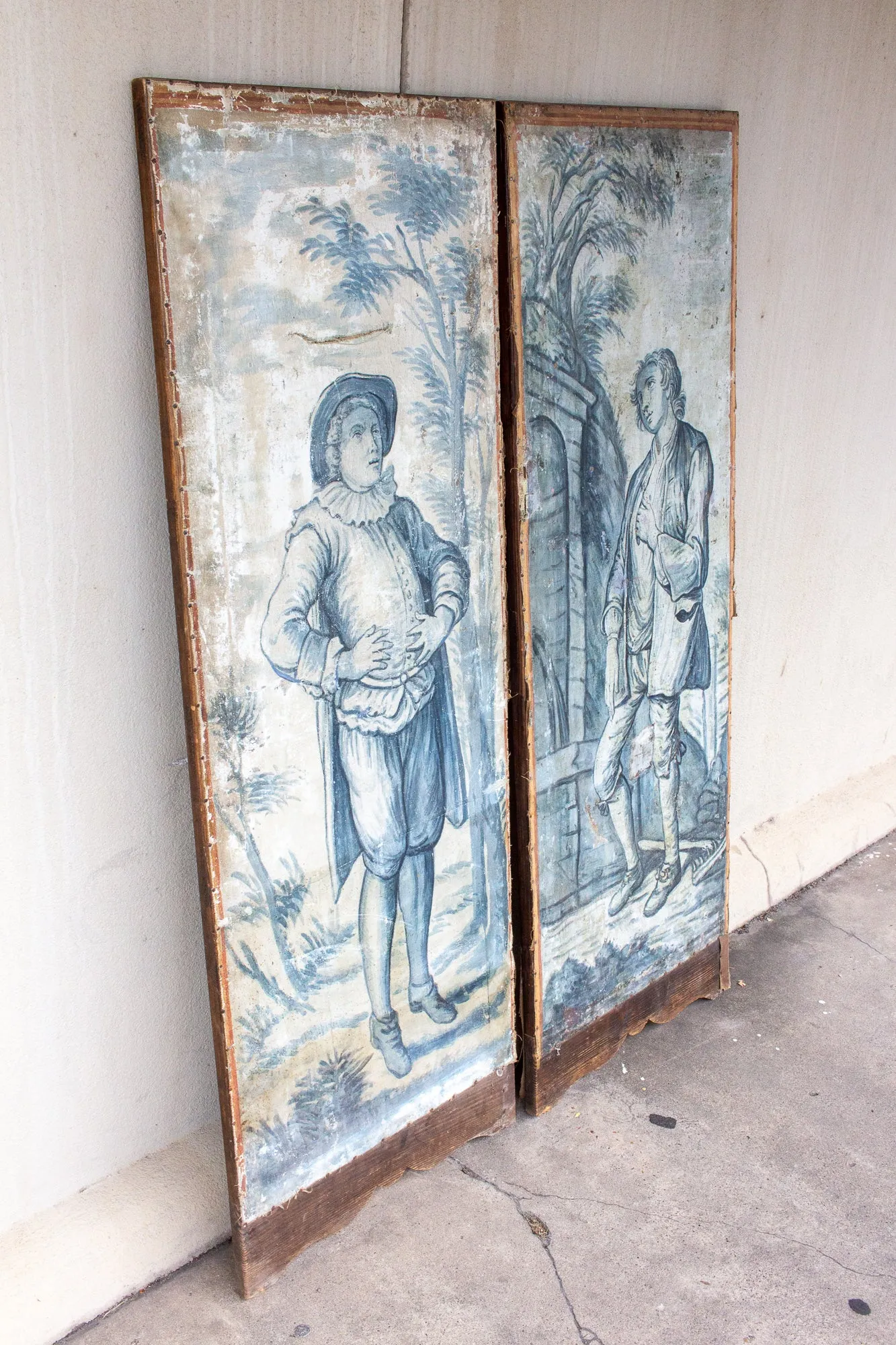 Early 19th Century French Painted Screen Panels in Blue and White