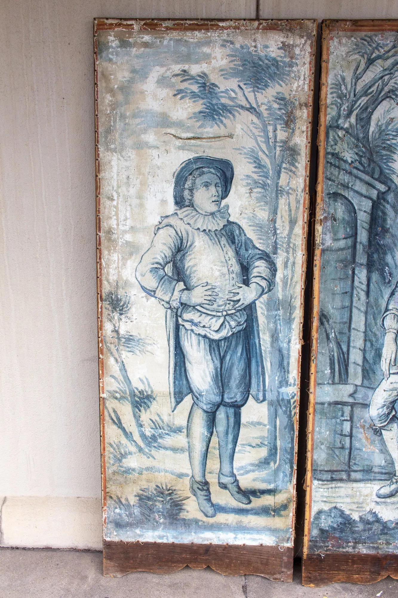 Early 19th Century French Painted Screen Panels in Blue and White