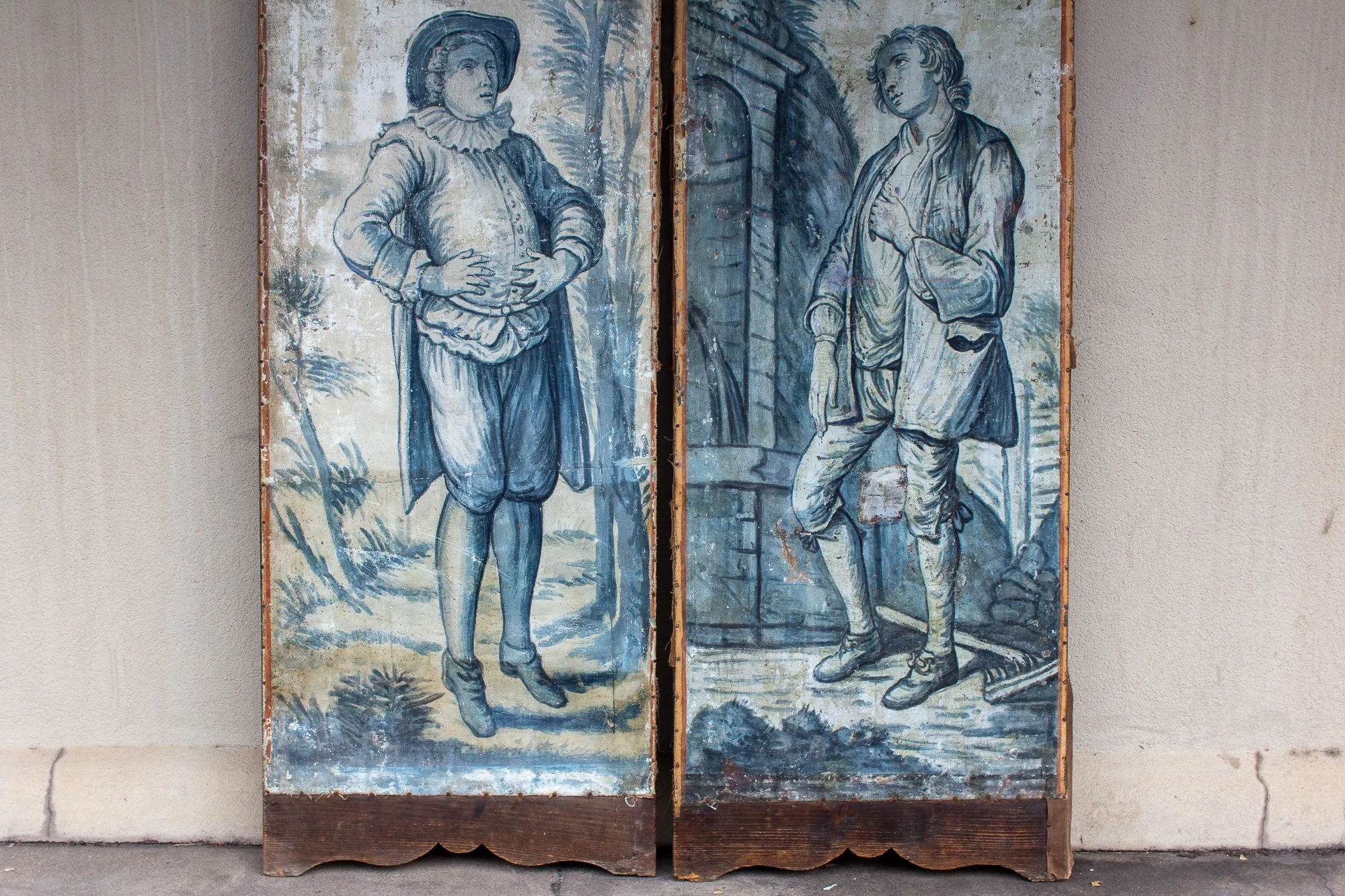 Early 19th Century French Painted Screen Panels in Blue and White
