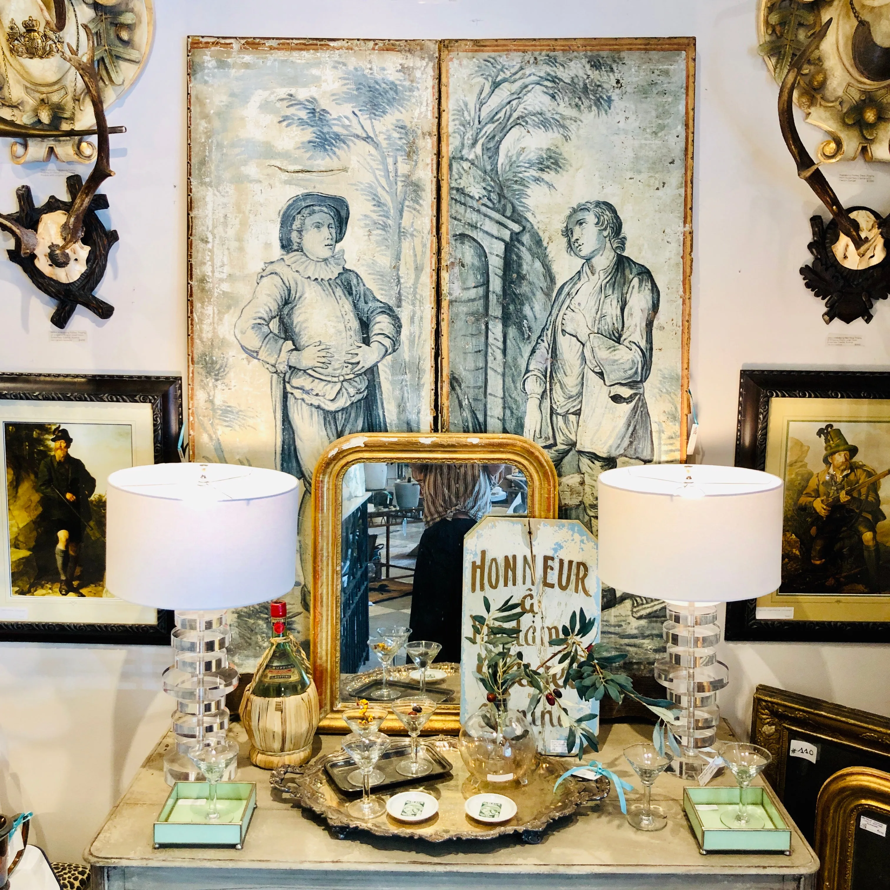 Early 19th Century French Painted Screen Panels in Blue and White