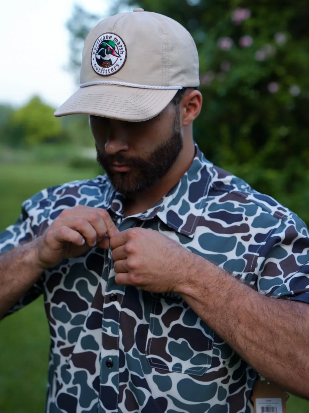 Earth Camo Button Up Performance Short Sleeve