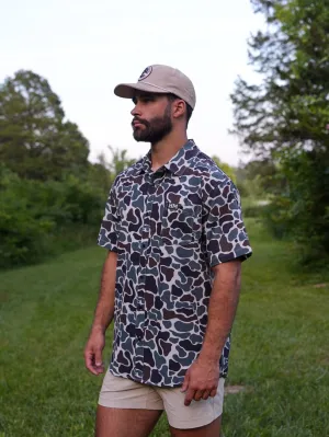 Earth Camo Button Up Performance Short Sleeve
