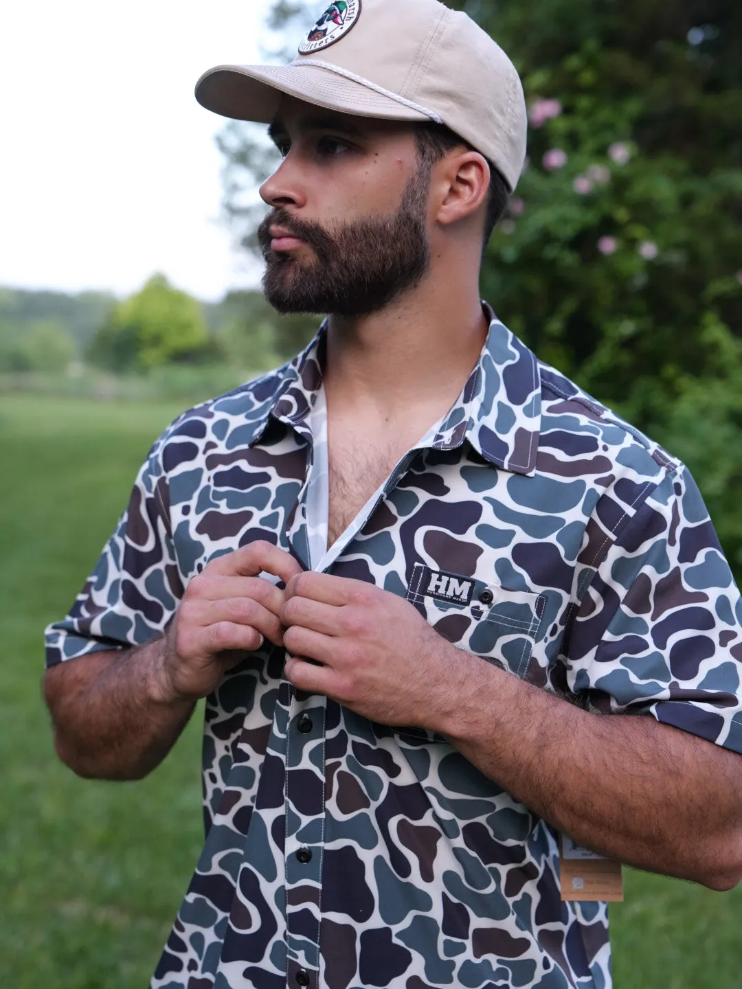 Earth Camo Button Up Performance Short Sleeve