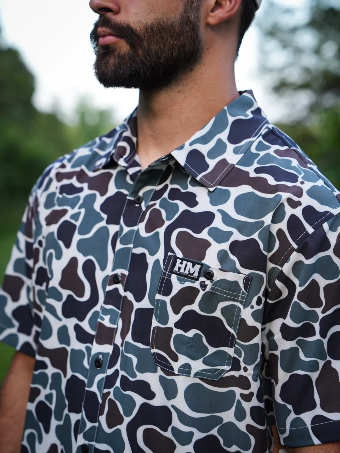 Earth Camo Button Up Performance Short Sleeve