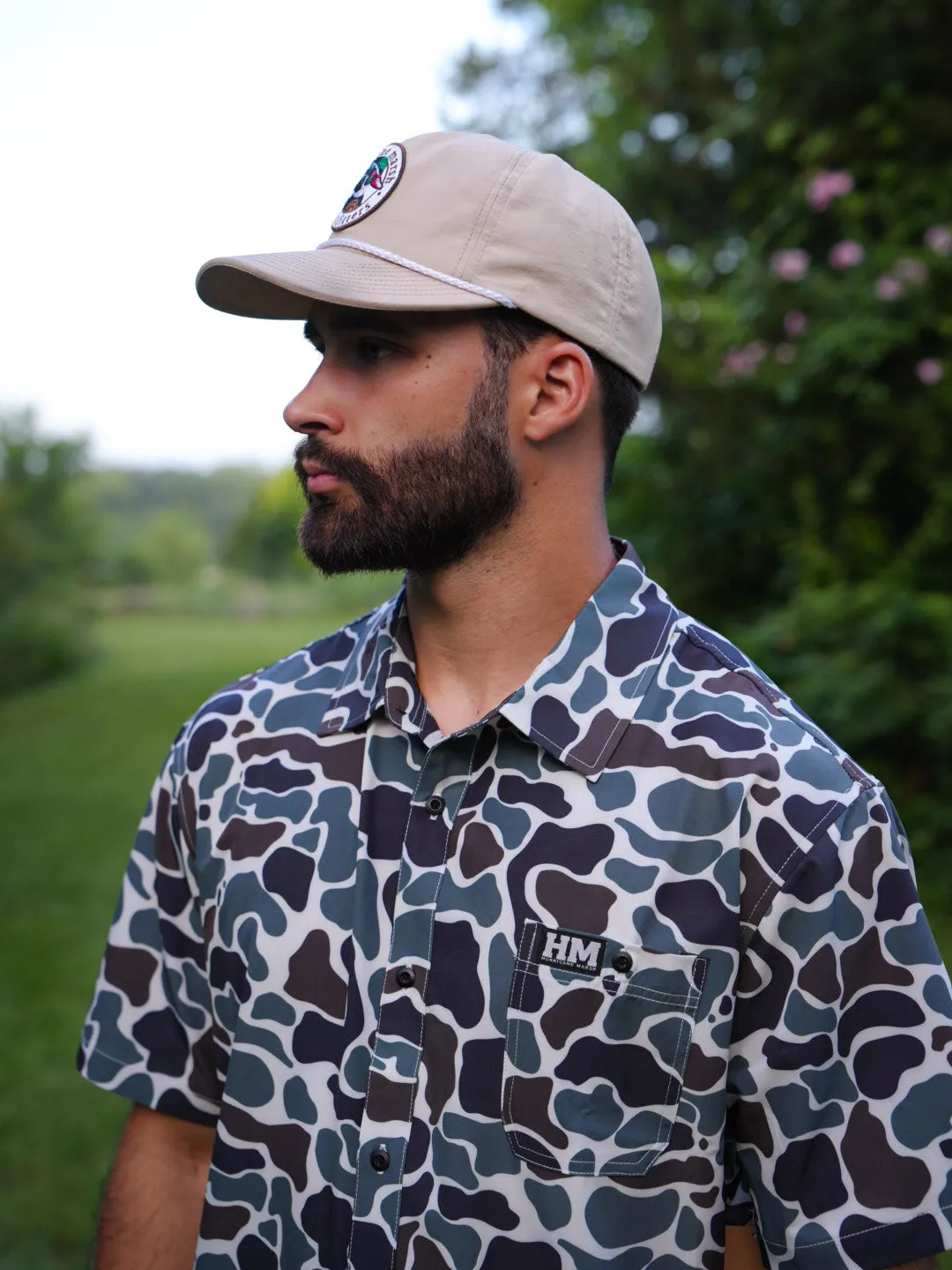 Earth Camo Button Up Performance Short Sleeve
